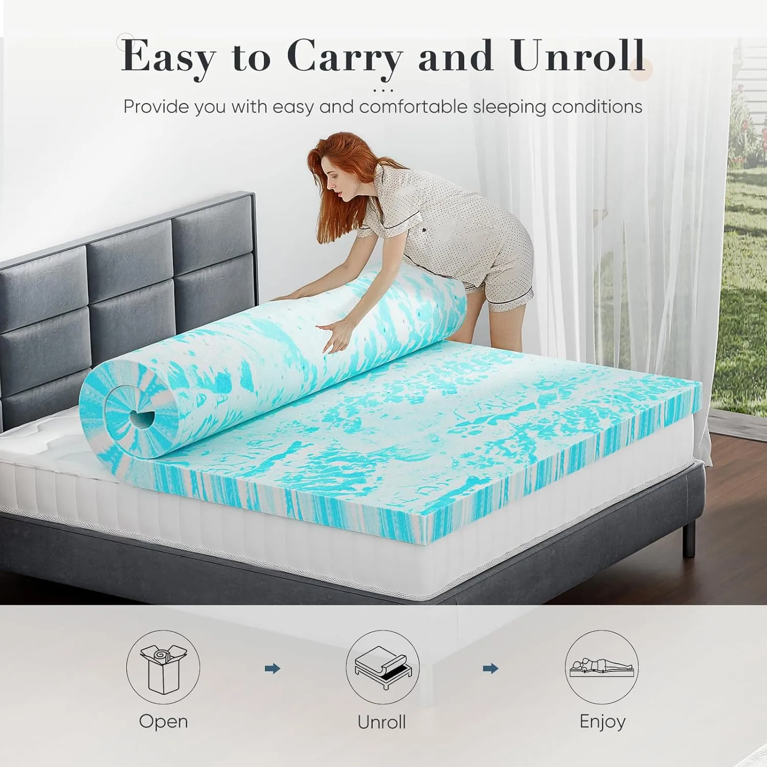 DUMOS Mattress Toppers Memory Foam Full, 2 Inch Thick Bed Topper Pad Cooling Gel Infused Soft Comfy Padding Breathable for Sleeper Sofa Couch RV Camper, CertiPUR-US Certified, Blue