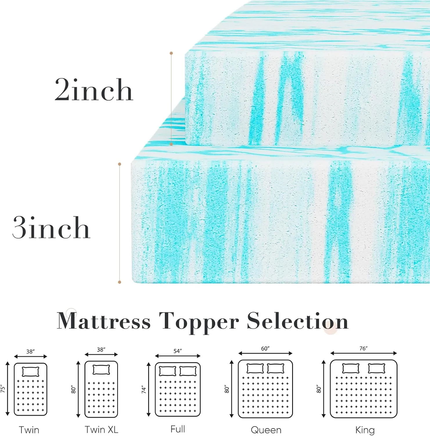 DUMOS Mattress Toppers Memory Foam Full, 2 Inch Thick Bed Topper Pad Cooling Gel Infused Soft Comfy Padding Breathable for Sleeper Sofa Couch RV Camper, CertiPUR-US Certified, Blue