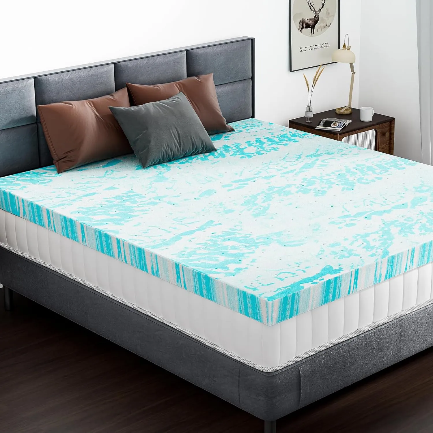 DUMOS Mattress Toppers Memory Foam Full, 2 Inch Thick Bed Topper Pad Cooling Gel Infused Soft Comfy Padding Breathable for Sleeper Sofa Couch RV Camper, CertiPUR-US Certified, Blue