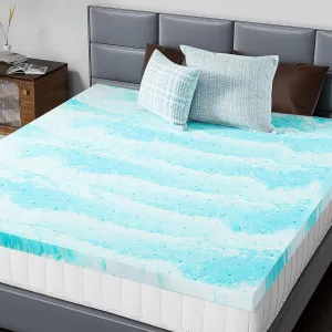 DUMOS Mattress Toppers Memory Foam Full, 2 Inch Thick Bed Topper Pad Cooling Gel Infused Soft Comfy Padding Breathable for Sleeper Sofa Couch RV Camper, CertiPUR-US Certified, Blue