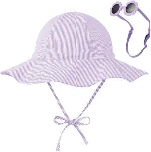 Durio Baby Sun Hat UPF 50  Sun Protection Hat Boy Girl Baby Sunglasses with Strap Wide Brim Baby Bucket Hat Toddler Beach Hat