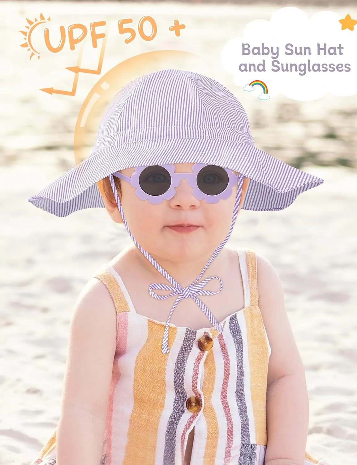 Durio Baby Sun Hat UPF 50  Sun Protection Hat Boy Girl Baby Sunglasses with Strap Wide Brim Baby Bucket Hat Toddler Beach Hat