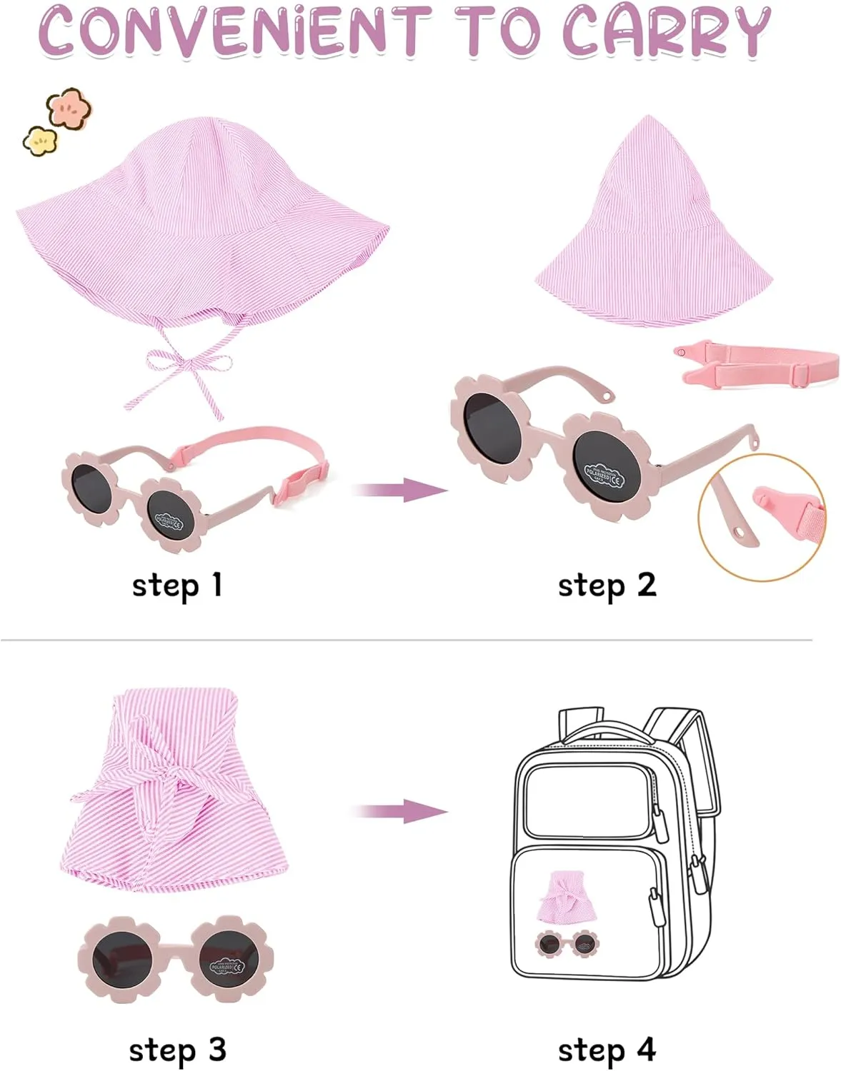 Durio Baby Sun Hat UPF 50  Sun Protection Hat Boy Girl Baby Sunglasses with Strap Wide Brim Baby Bucket Hat Toddler Beach Hat