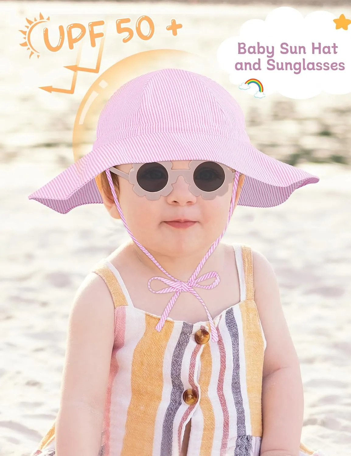 Durio Baby Sun Hat UPF 50  Sun Protection Hat Boy Girl Baby Sunglasses with Strap Wide Brim Baby Bucket Hat Toddler Beach Hat