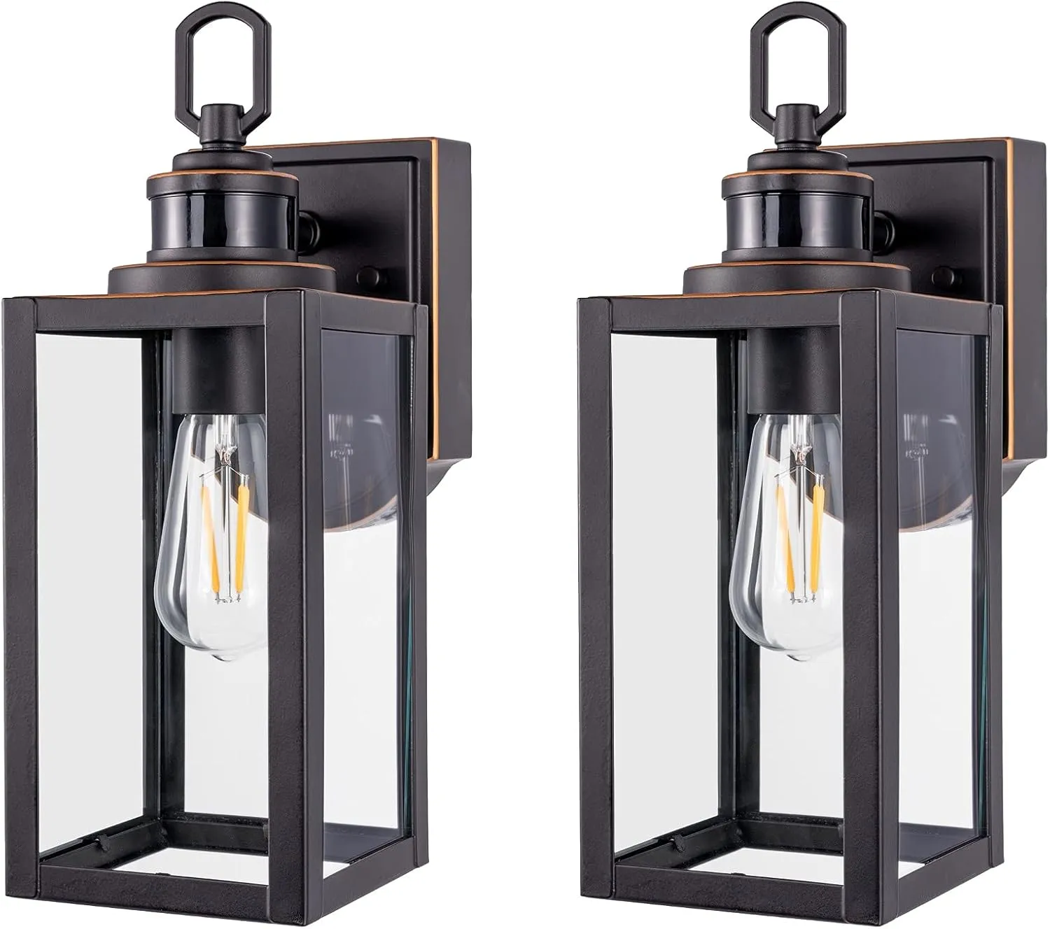 Dusk to Dawn Outdoor Wall Lantern, PIR Motion Sensor Wall Sconce as Porch Lighting Fixture, E26 Medium Base, Metal Housing Plus Glass, Bulbs not Included