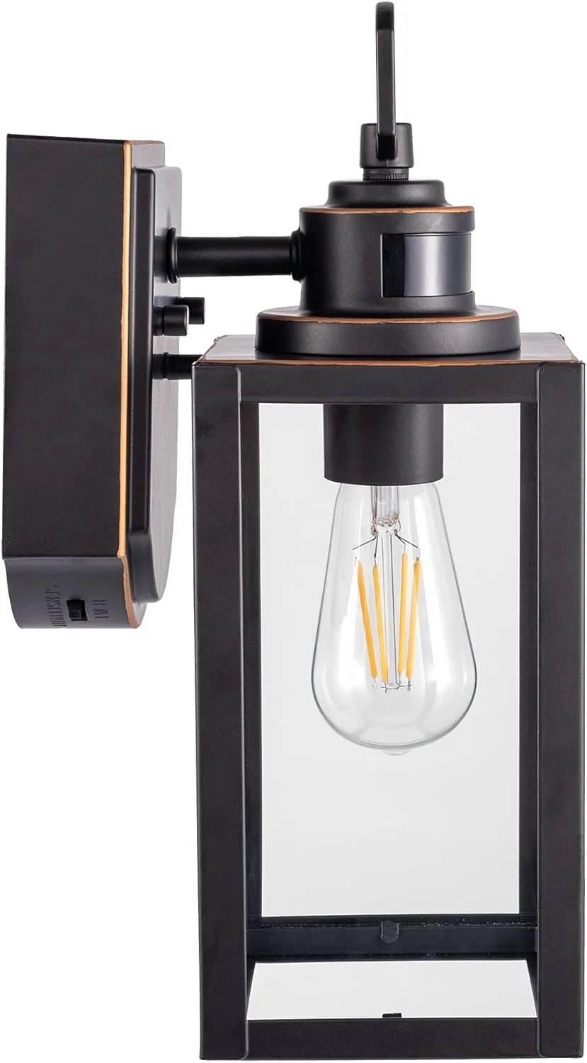 Dusk to Dawn Outdoor Wall Lantern, PIR Motion Sensor Wall Sconce as Porch Lighting Fixture, E26 Medium Base, Metal Housing Plus Glass, Bulbs not Included