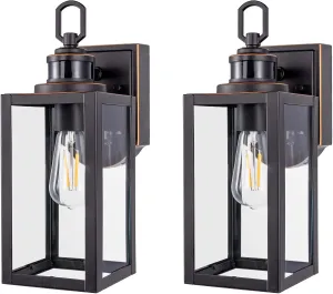 Dusk to Dawn Outdoor Wall Lantern, PIR Motion Sensor Wall Sconce as Porch Lighting Fixture, E26 Medium Base, Metal Housing Plus Glass, Bulbs not Included
