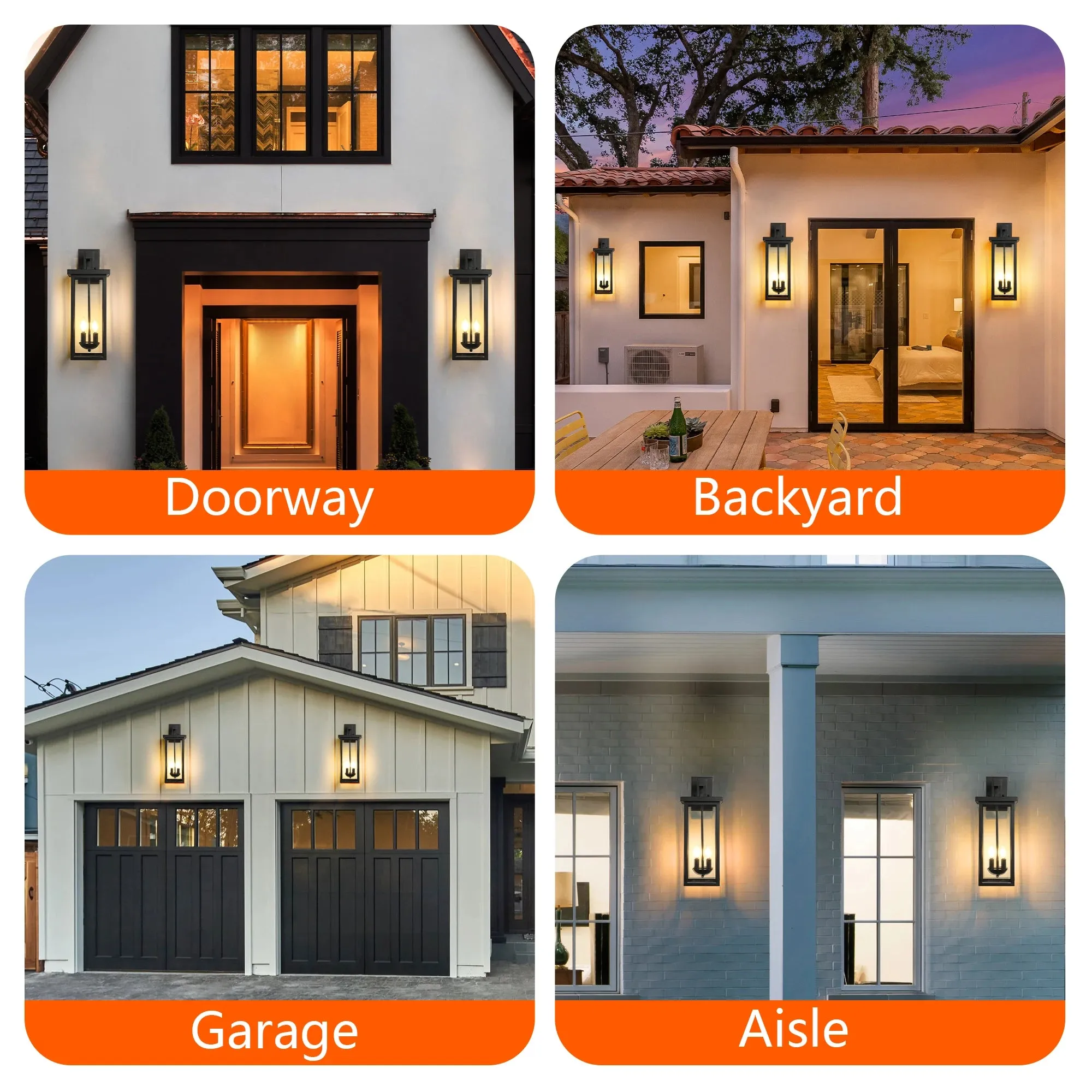 Dusk to Dawn Sensor Matte Black Finish Clear Glass Panels Weatherproof Exterior Light