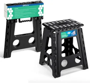 Dyforce 16 Inch Folding Step Stool 400lbs Capacity Sturdy Plastic Foldable Step Stools for Adults Stepping Stool with Handle Easy to Carry Handle Folding Stool Ideal for Kitchen (Black 1PC)