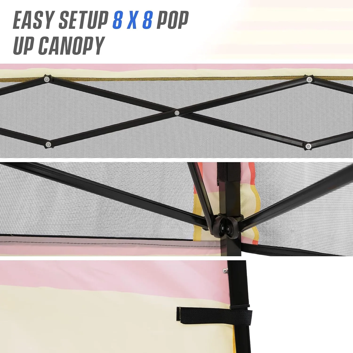 EAGLE PEAK 8x8 Pop Up Canopy Tent with Sidewall, Compact, Portable Slant Leg Instant Sun Shelter for Beach, Sports, & Camping, 8x8 Base 6x6 Top, Orange Yellow Stripe