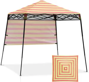 EAGLE PEAK 8x8 Pop Up Canopy Tent with Sidewall, Compact, Portable Slant Leg Instant Sun Shelter for Beach, Sports, & Camping, 8x8 Base 6x6 Top, Orange Yellow Stripe
