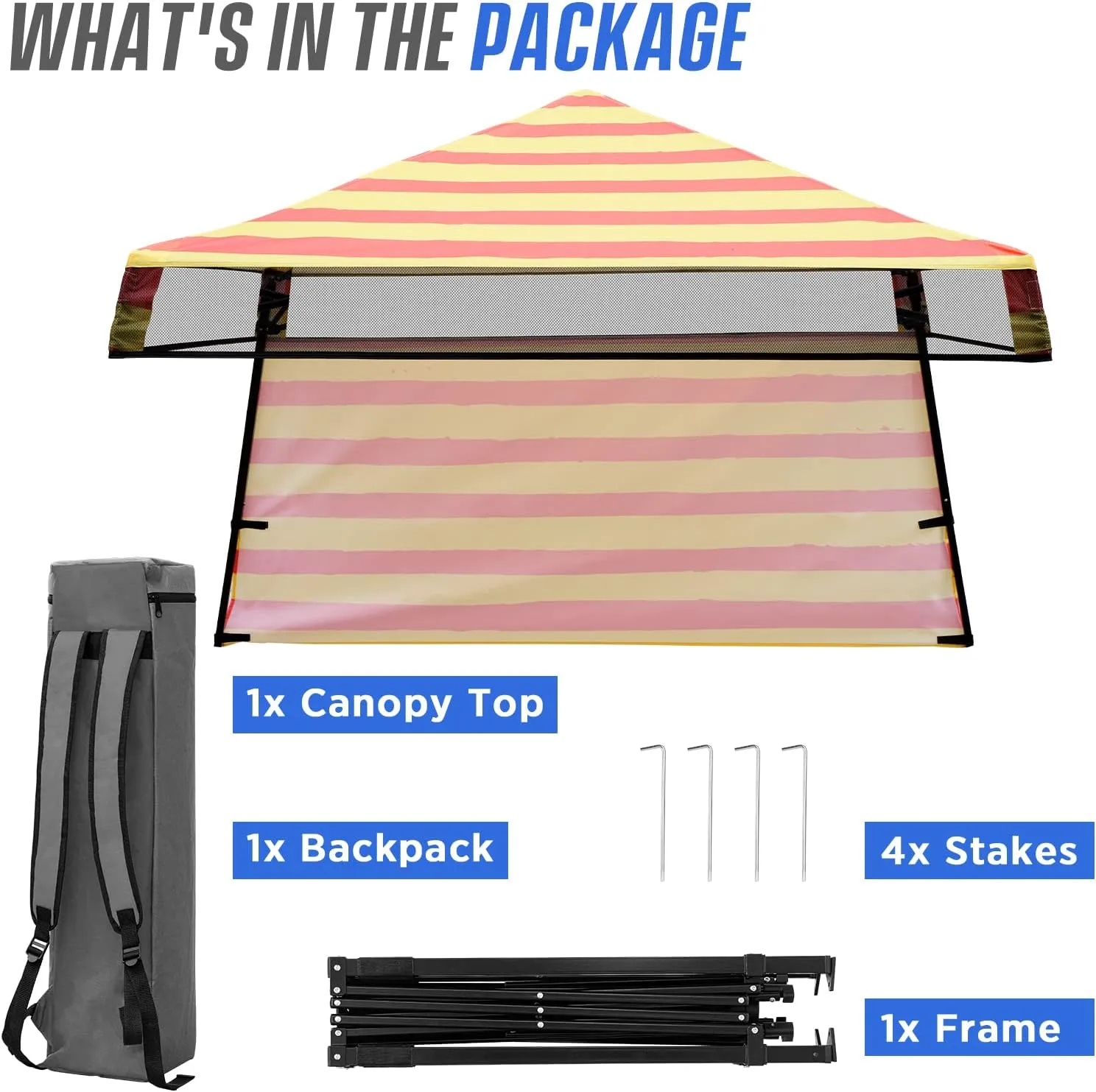EAGLE PEAK 8x8 Pop Up Canopy Tent with Sidewall, Compact, Portable Slant Leg Instant Sun Shelter for Beach, Sports, & Camping, 8x8 Base 6x6 Top, Orange Yellow Stripe