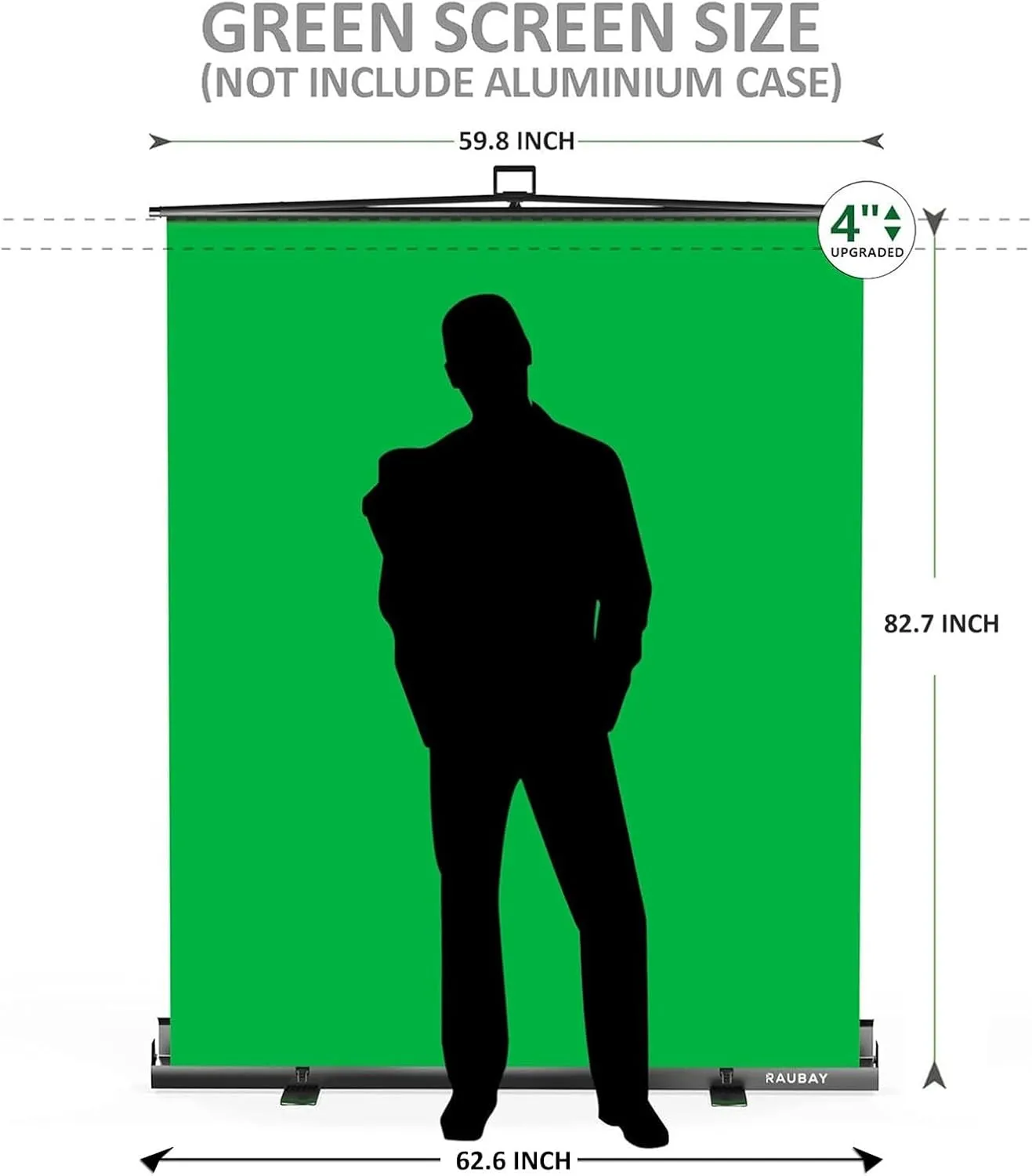 【Easy Set Up】 RAUBAY 59.8 x 82.7in Collapsible Green Screen Backdrop Portable Retractable Chroma Key Panel Photo Background with Stand for Video Conference, Photographic Studio, Streaming