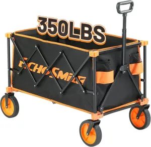 EchoSmile Heavy Duty 350 Lbs Capacity Collapsible Wagon, Outdoor Folding Camping Wagons, Grocery Portable Utility Cart, Adjustable Rolling Carts, All Terrain Sports Wagon with Big Wheels (Dark-Black)