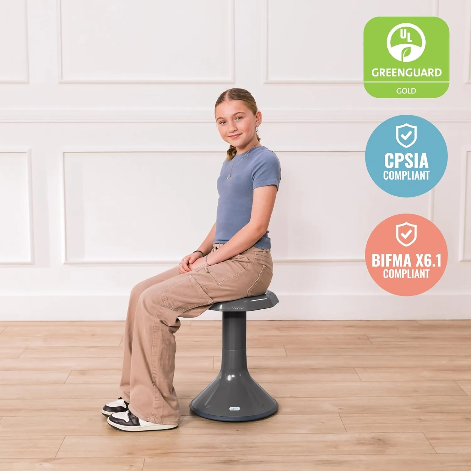 ECR4Kids ACE Active Core Engagement Wobble Stool, 18-Inch Seat Height, Flexible Seating, Grey