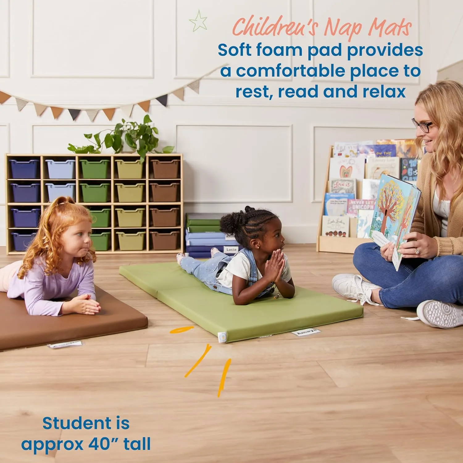 ECR4Kids SoftZone Folding Rainbow Rest Mats, Classroom Furniture, Earthtone, 5-Piece