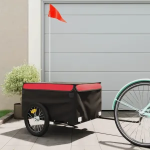 Effortlessly Transport Goods with Durable Bike Trailer, High Load Capacity, Easy Bicycle Connection, Features Safety Flag, Black and Red