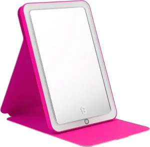 eKids Barbie Travel Mirror with Light and Adjustable Stand, Shatterproof Makeup Mirror with Rechargeable Battery, Designed for Fans of Barbie Accessories and Gifts