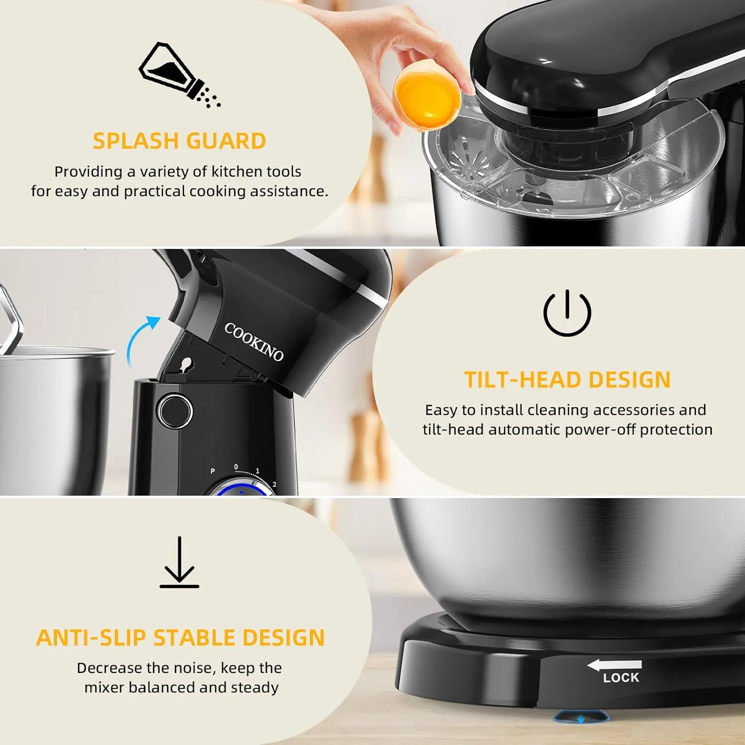 Electric Stand Mixer,10 Speeds Tilt-Head Food Mixer, 3-IN-1 Kitchen Mixer for Daily Cooks with 6.5 QT Bowl,Dough Hook, Beater, Whisk (Onyx Black)