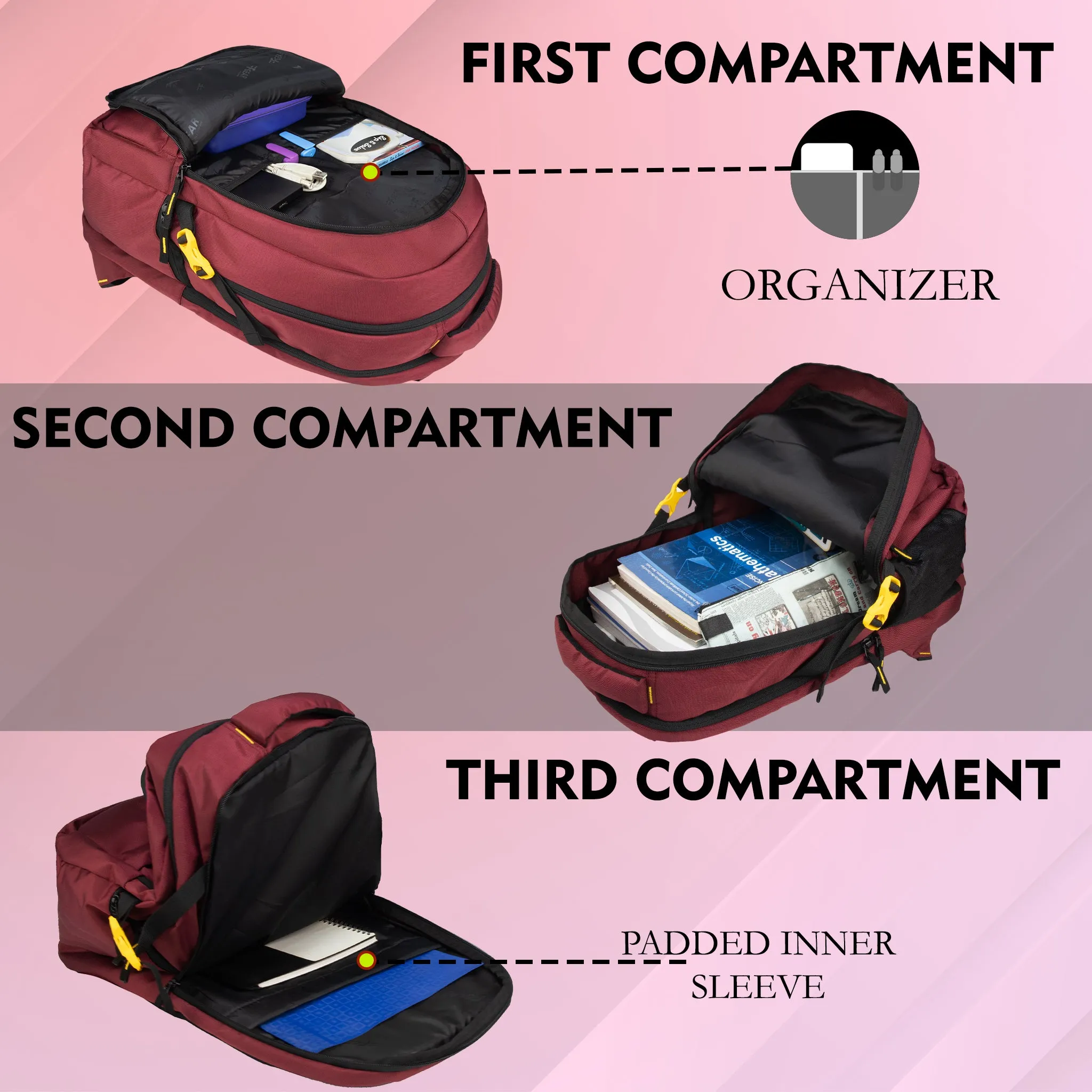 Ember 36L Maroon Backpack with Rain cover