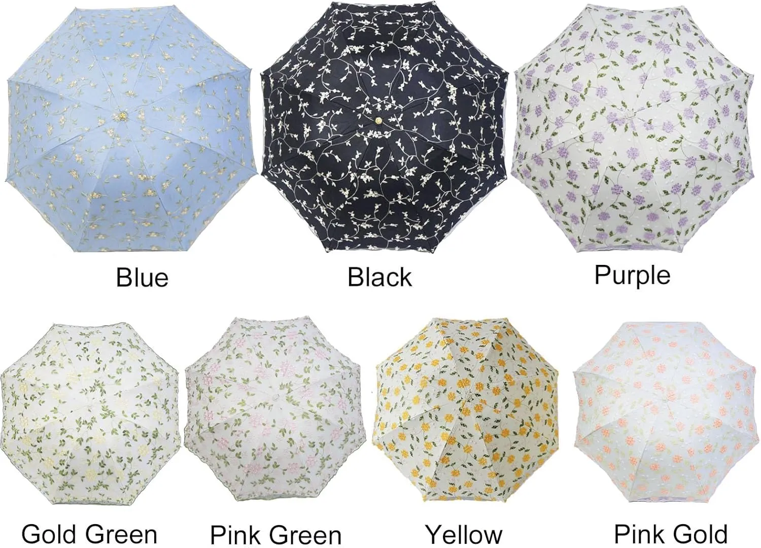 Embroidery Floral Lace Umbrella for Women/Girls, UV Umbrellas for Sun Protection,Folding Compact Umbrella,Portable Fancy Umbrella for Travel