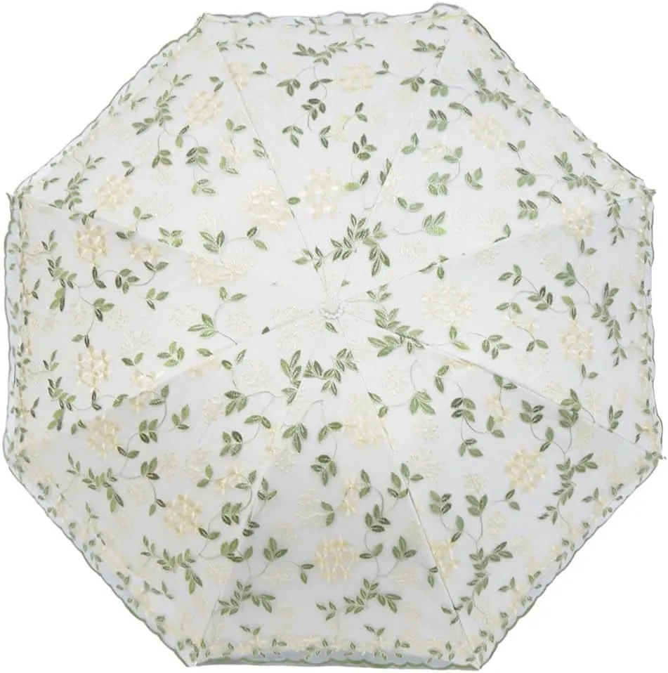 Embroidery Floral Lace Umbrella for Women/Girls, UV Umbrellas for Sun Protection,Folding Compact Umbrella,Portable Fancy Umbrella for Travel