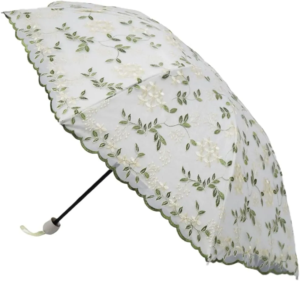 Embroidery Floral Lace Umbrella for Women/Girls, UV Umbrellas for Sun Protection,Folding Compact Umbrella,Portable Fancy Umbrella for Travel
