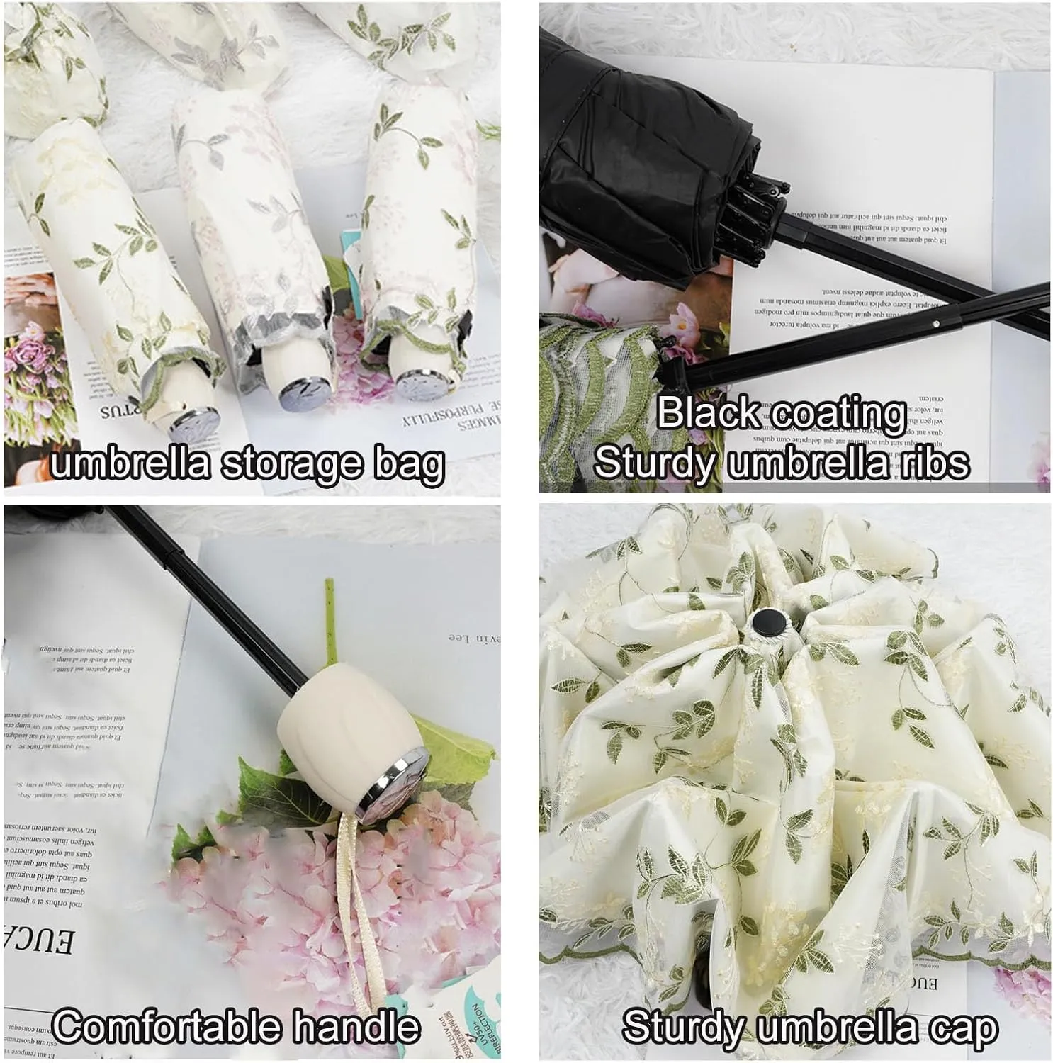 Embroidery Floral Lace Umbrella for Women/Girls, UV Umbrellas for Sun Protection,Folding Compact Umbrella,Portable Fancy Umbrella for Travel