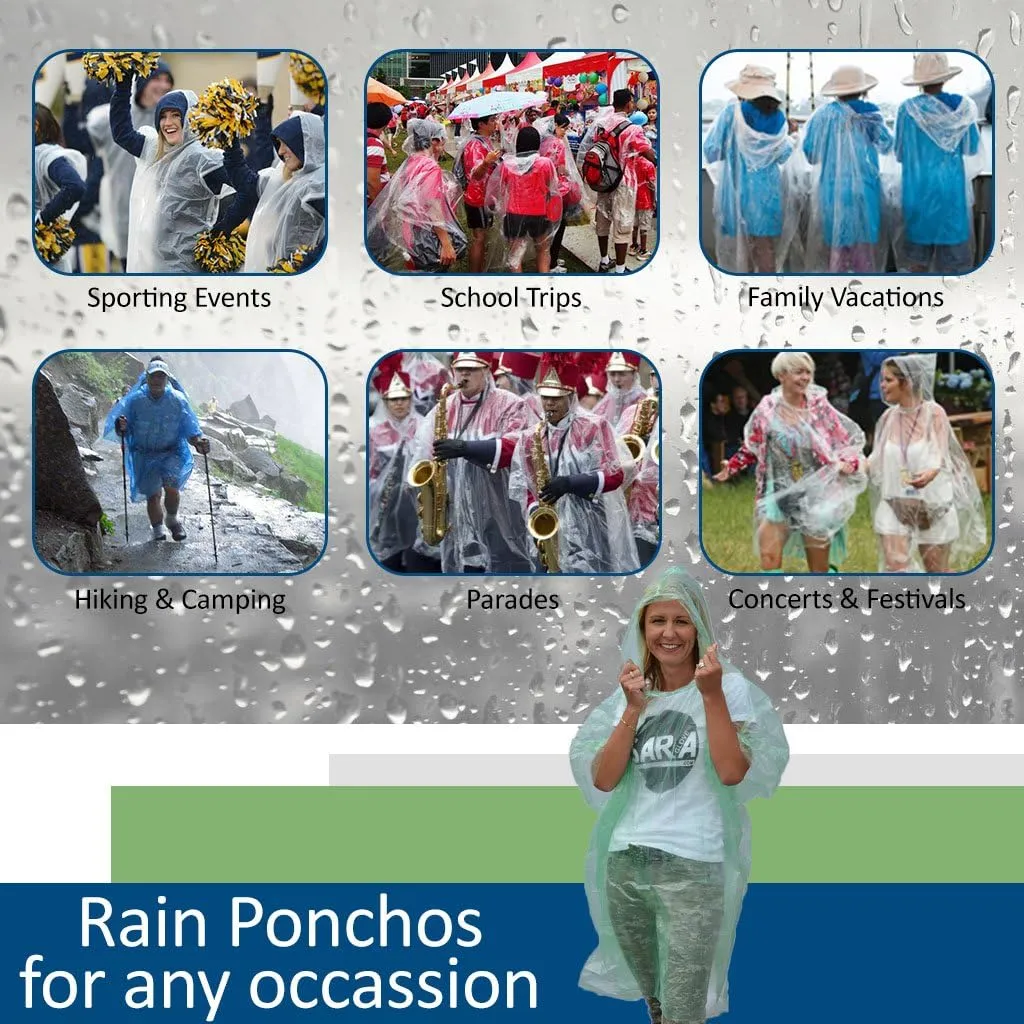 Emergency Disposable Rain Ponchos 8 Colors - (Sold in 5, 10, 30, or 200 Packs)