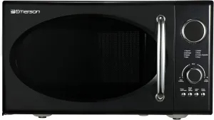 Emerson MWRG0901BK Retro Compact Countertop 800W Microwave Oven with 1,000W Grill Function, LED Display, 5 Power Levels, 8 Auto Menus, Glass Turntable and Child Safe Lock, 0.9 Cu. Ft., Black