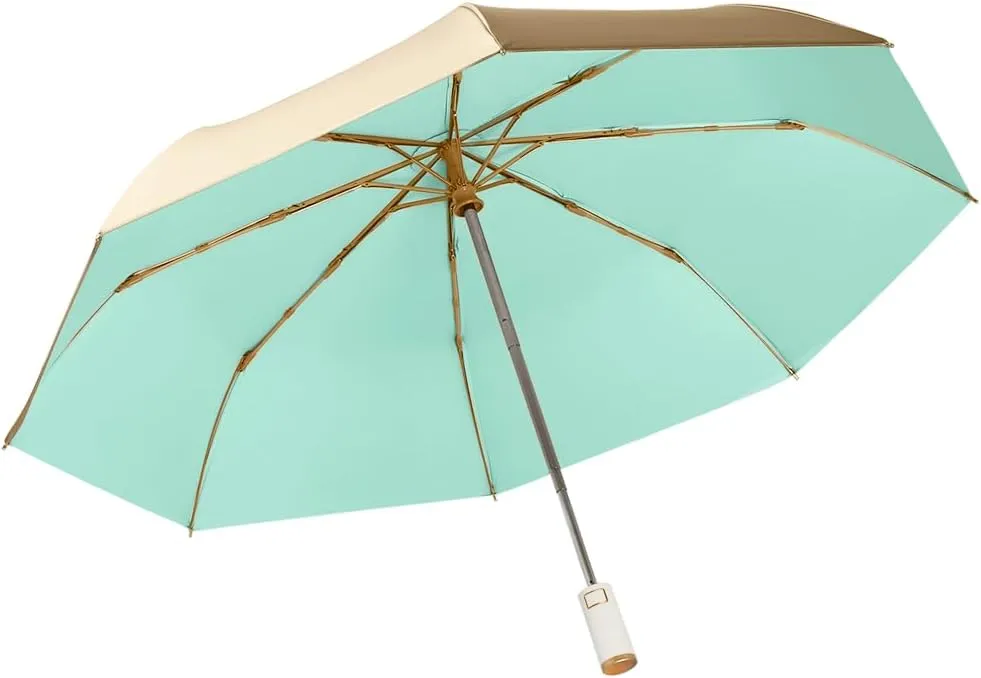 erised's bifrost Light Small Compact Travel Automatic Golden Folding Umbrella 8 Ribs,Auto Open Close Button,Portable,Ergonomic Handle,99 UV Protection,Rain Sun,Backpack,Women Men