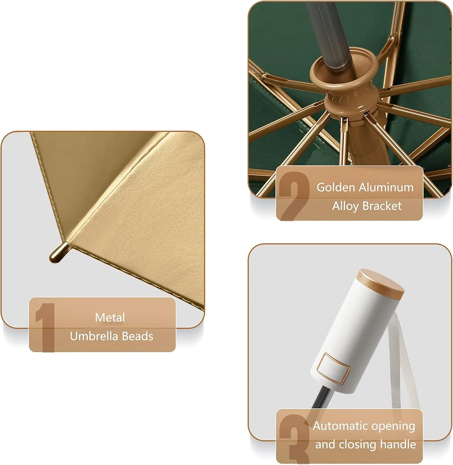 erised's bifrost Light Small Compact Travel Automatic Golden Folding Umbrella 8 Ribs,Auto Open Close Button,Portable,Ergonomic Handle,99 UV Protection,Rain Sun,Backpack,Women Men
