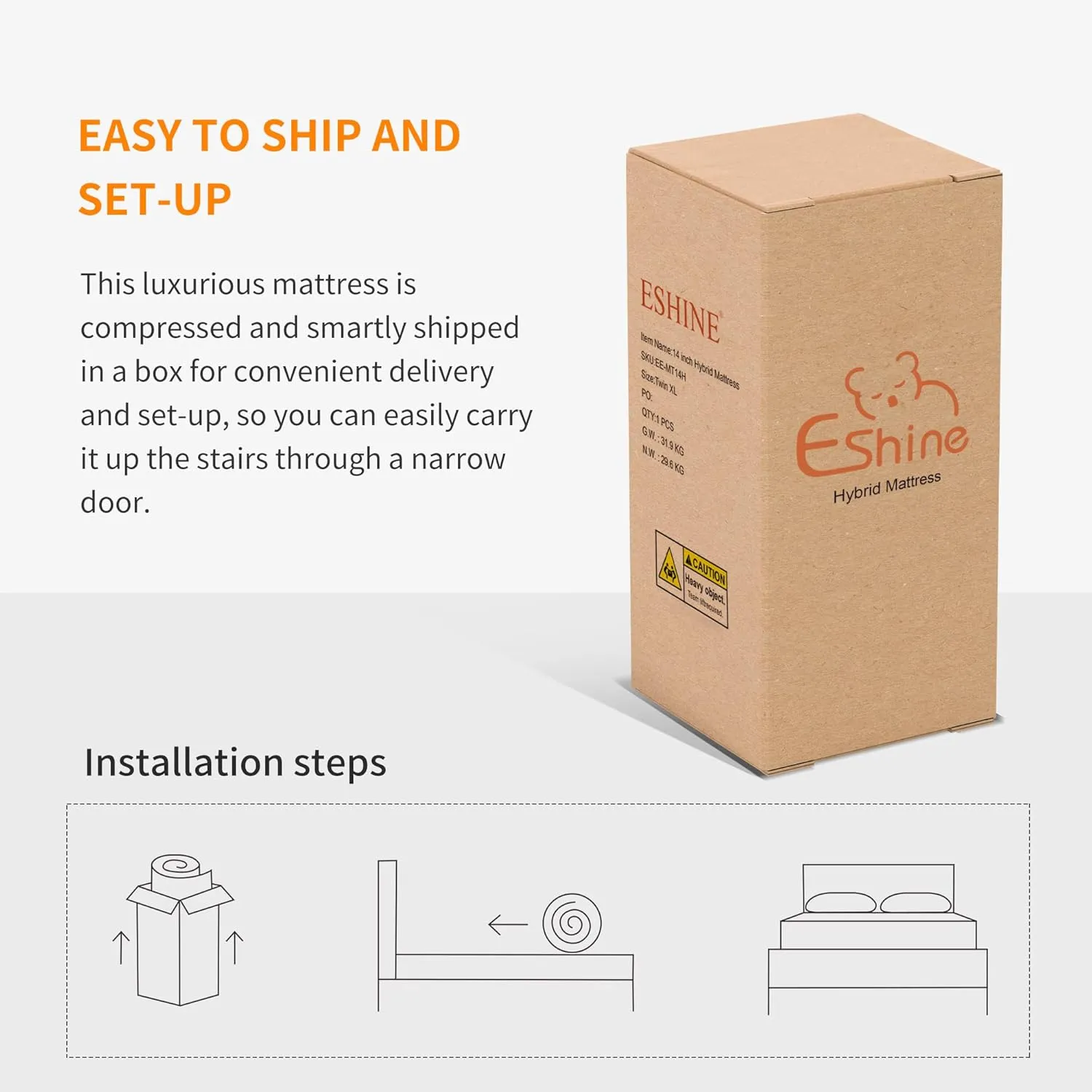 ESHINE Adjustable Bed with Mattress 2000 Series, Adjustable Bed Frame Split King   Memory Foam Hybrid 14" Mattress, 5 Minutes Installation, Head and Foot Incline