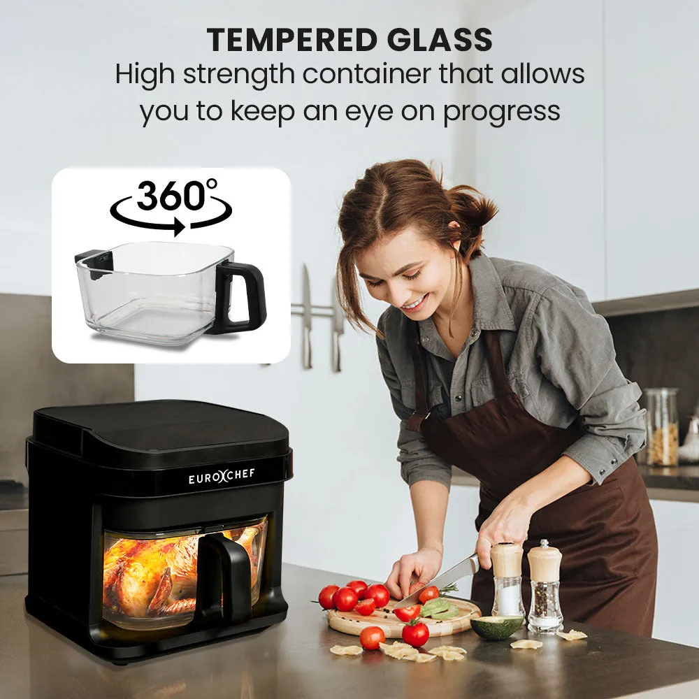 EUROCHEF 6.5L Air Fryer, Electric Digital Airfryer with Glass Container, Black
