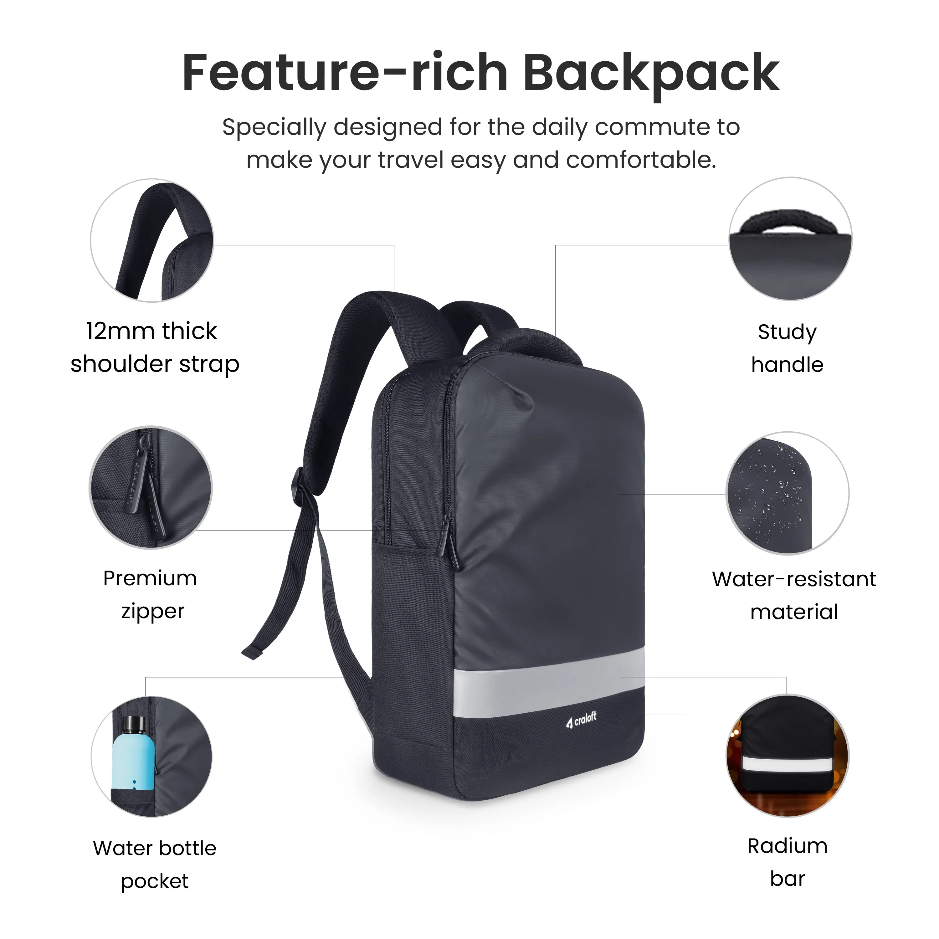 ExecutiveGear 21L Premium Laptop Backpack Bag for Professional (CB1, with Reflective Bar)