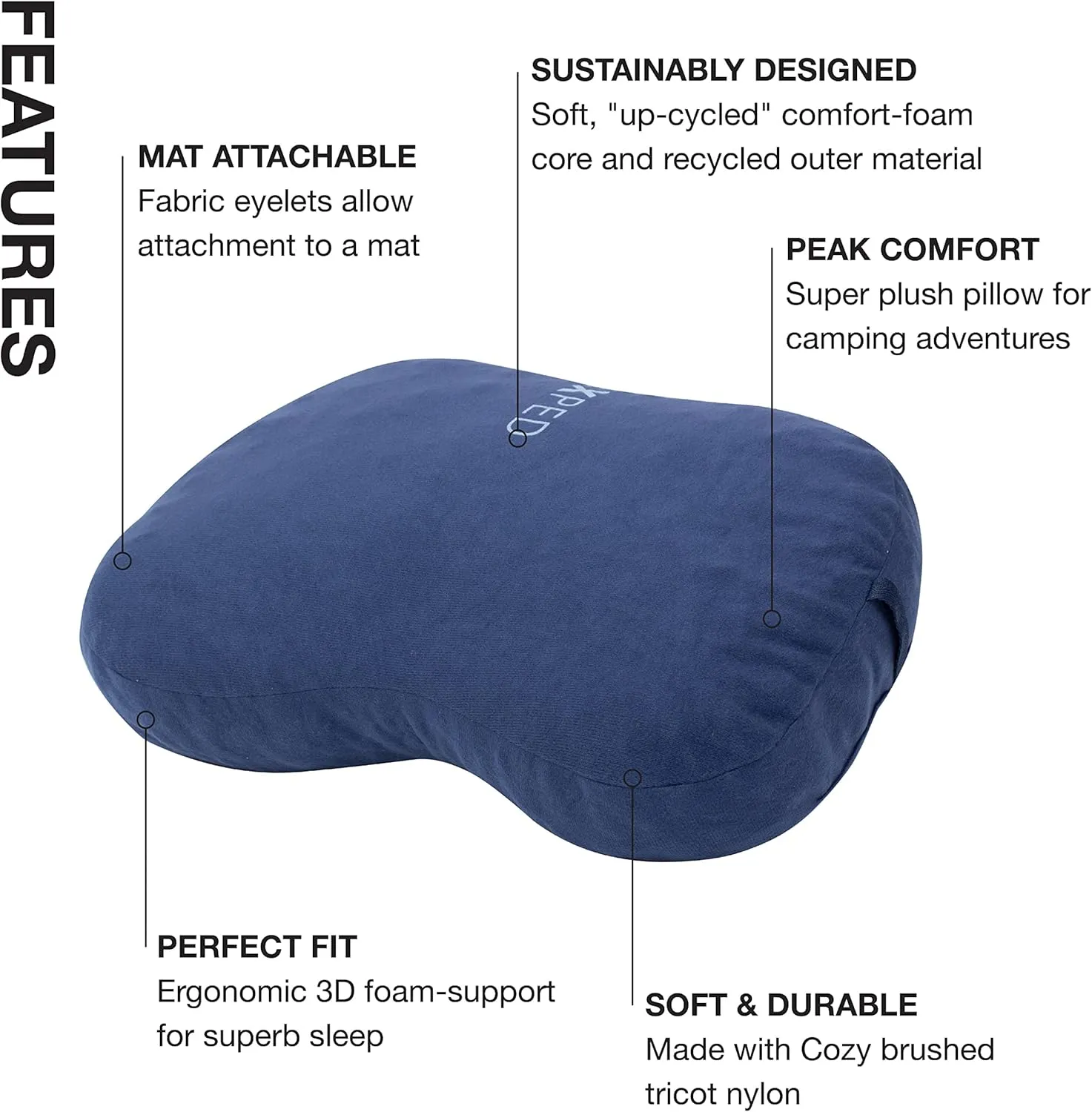 Exped DeepSleep Pillow - Ergonomic Soft & Super Plush Camping Pillow, Navy, Medium