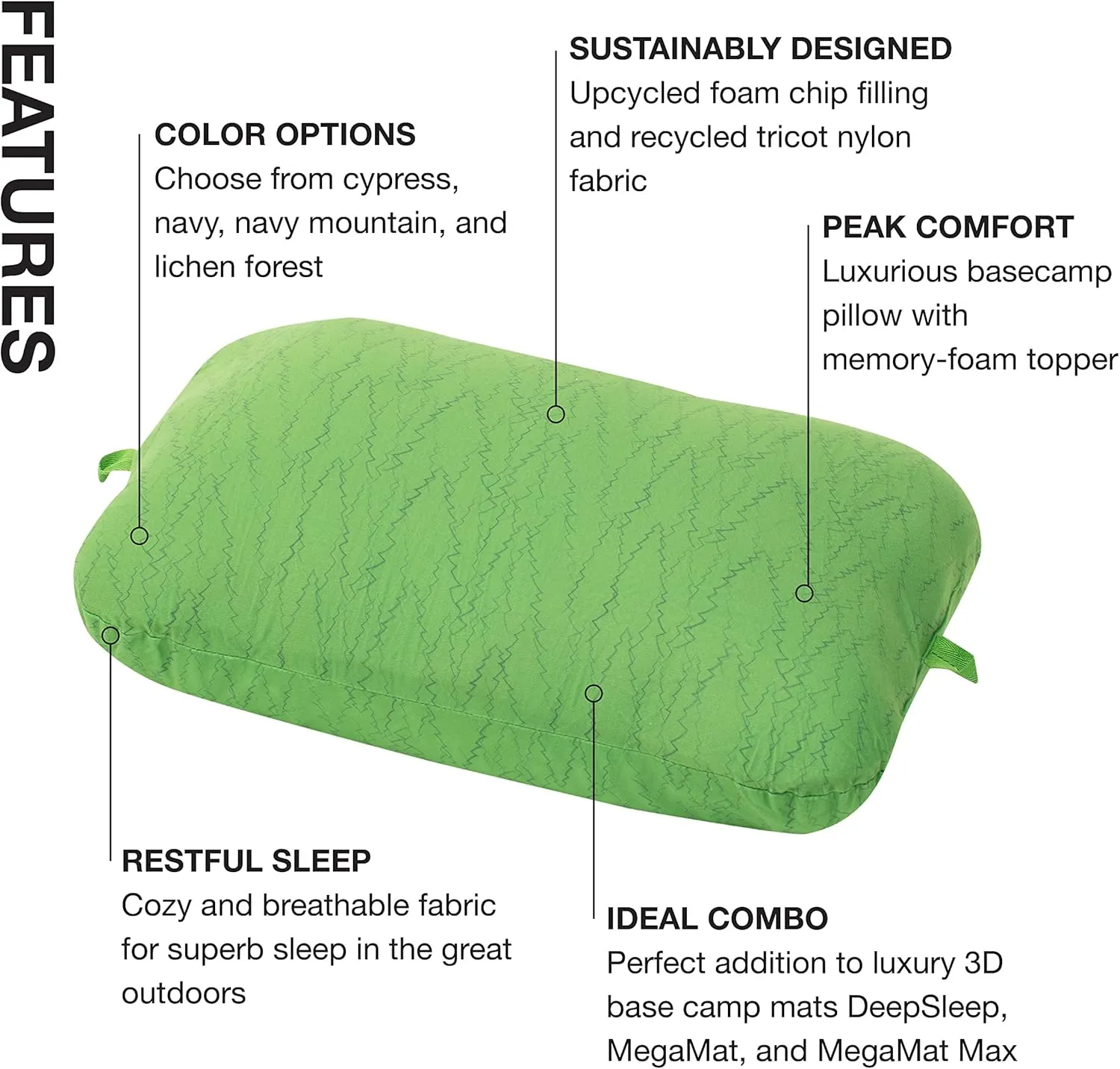 Exped Trailhead Pillow | Memory Foam Camping Pillow | Plush & Luxurious Camping Pillow | Large & Comfortable Travel Pillow, Lichen Forest Print, One Size