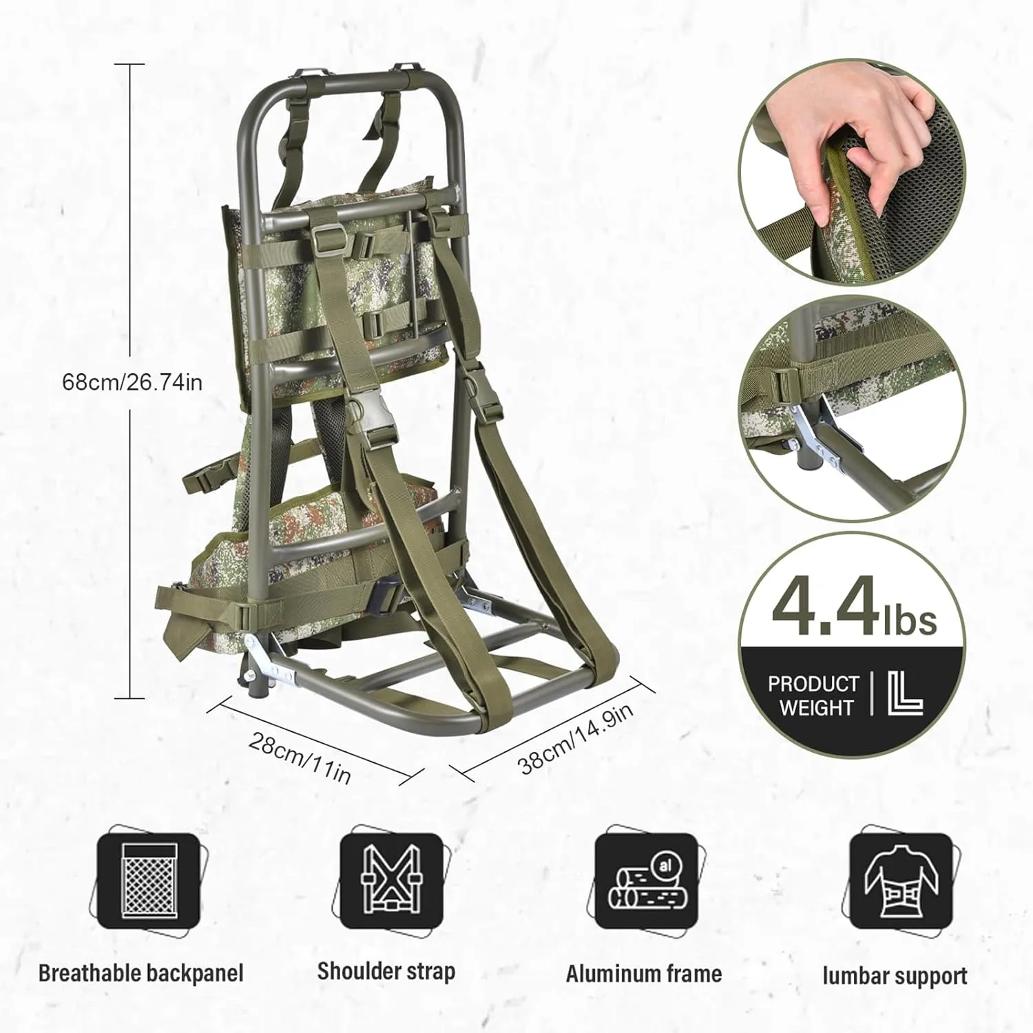 External Frame Backpack Load 132.3lb, Foldable Hunting Pack Frame Hiking Backpack Frame, Hunting Pack Frame For Elk Game Hauling, External Frame Hiking Backpacks