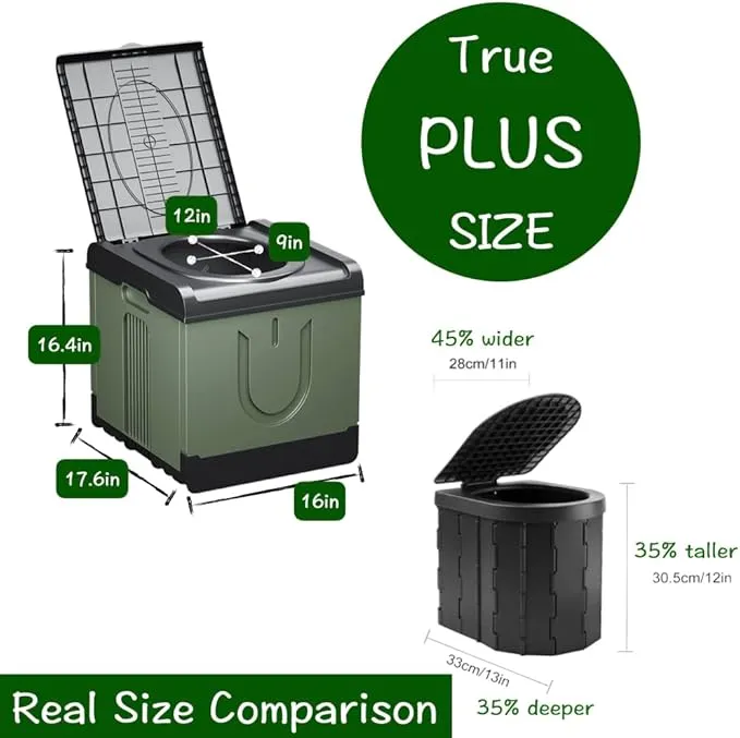 Extra Large Plus Size Big and Tall Portable Toilet, Ideal as Porta Potty for Adults, Camp Toilet, Travel Potty for Car, Trucker or Boat. Poo Gel and Bags Included. Green