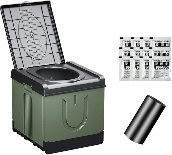 Extra Large Plus Size Big and Tall Portable Toilet, Ideal as Porta Potty for Adults, Camp Toilet, Travel Potty for Car, Trucker or Boat. Poo Gel and Bags Included. Green