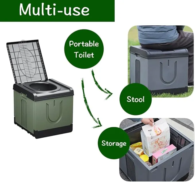 Extra Large Plus Size Big and Tall Portable Toilet, Ideal as Porta Potty for Adults, Camp Toilet, Travel Potty for Car, Trucker or Boat. Poo Gel and Bags Included. Green