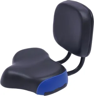 Extra Wide Bike Seat with Backrest and Comfortable Ergonomic Design for Men and Women - Adjustable Height Leather Saddle Pad for eBike, Tricycle, and Big Bikes (Blue)