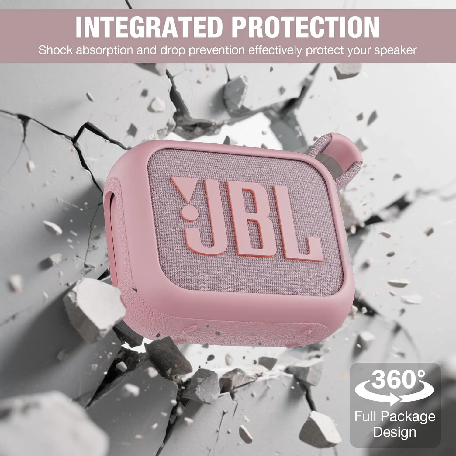 Facmogu Silicone Cover Case Compatible with JBL Go 4, Waterproof Protective Bluetooth Speaker Case, Portable Travel Silicone Replacement, Protective Skin Cover with Carabiner (Pink)