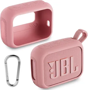 Facmogu Silicone Cover Case Compatible with JBL Go 4, Waterproof Protective Bluetooth Speaker Case, Portable Travel Silicone Replacement, Protective Skin Cover with Carabiner (Pink)