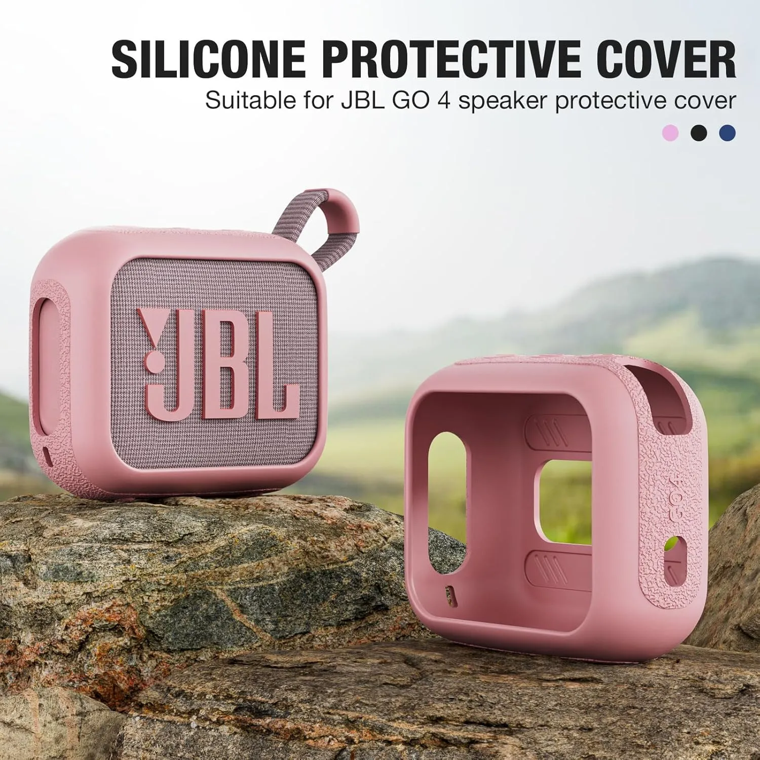 Facmogu Silicone Cover Case Compatible with JBL Go 4, Waterproof Protective Bluetooth Speaker Case, Portable Travel Silicone Replacement, Protective Skin Cover with Carabiner (Pink)