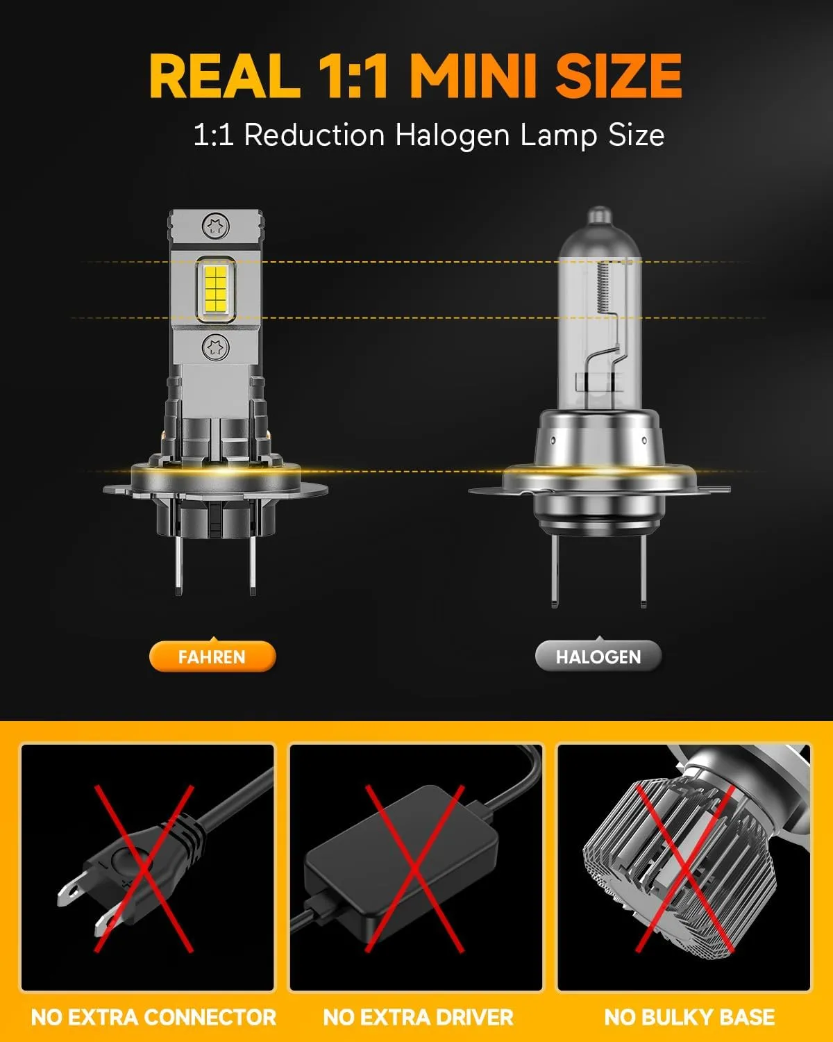 FAHREN 2025 Upgraded H7 Fog Light, 800% Super Bright Lighting Bulb, 1:1 Mini Size H7 Bulb with Fan, Off-Road Use or Fog Light Bulbs No Adapter Required Plug-and-Play, Pack of 2