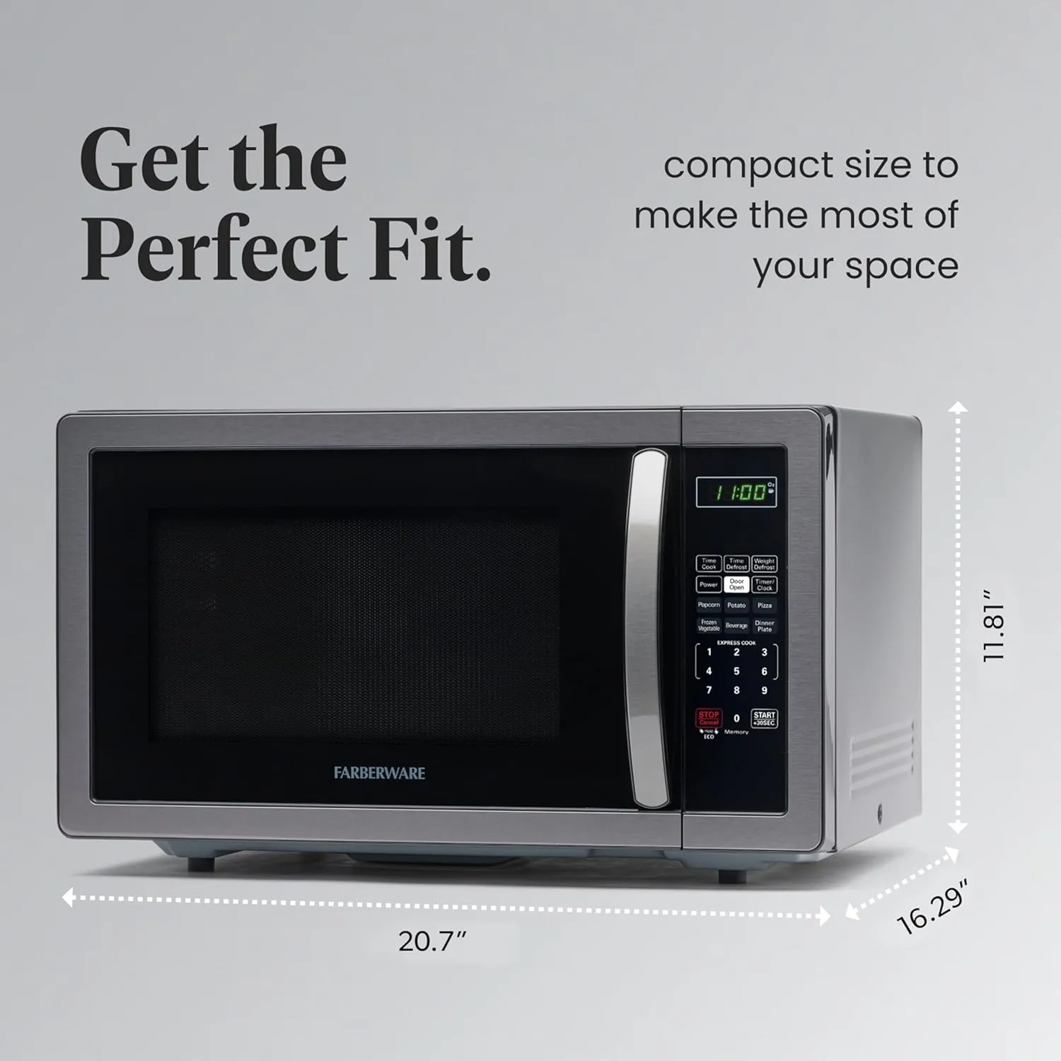Farberware Countertop Microwave 1000 Watts, 1.1 cu ft - Microwave Oven With LED Lighting and Child Lock - Perfect for Apartments and Dorms - Easy Clean Black Stainless Steel
