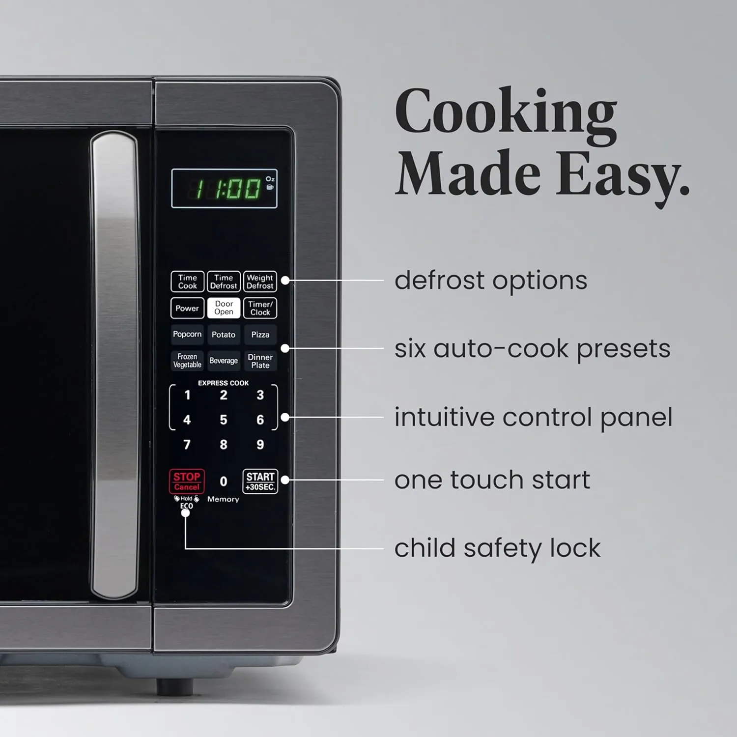 Farberware Countertop Microwave 1000 Watts, 1.1 cu ft - Microwave Oven With LED Lighting and Child Lock - Perfect for Apartments and Dorms - Easy Clean Black Stainless Steel