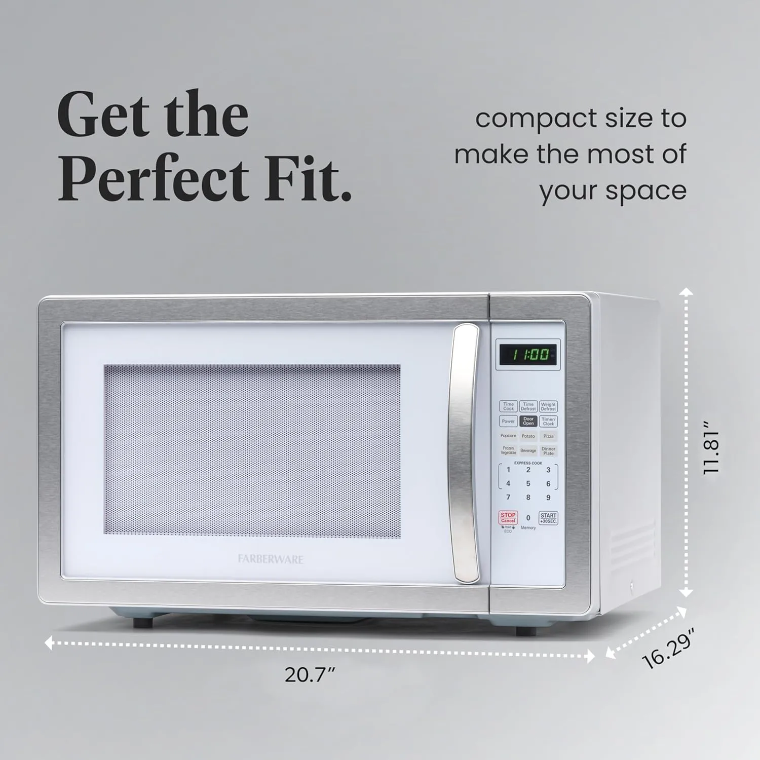 Farberware Countertop Microwave 1000 Watts, 1.1 cu ft - Microwave Oven With LED Lighting and Child Lock - Perfect for Apartments and Dorms - Easy Clean White, Platinum