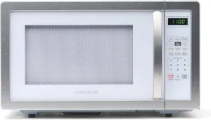 Farberware Countertop Microwave 1000 Watts, 1.1 cu ft - Microwave Oven With LED Lighting and Child Lock - Perfect for Apartments and Dorms - Easy Clean White, Platinum